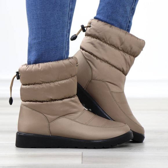 Weather Resistant Warm Synthetic Fur Inside Taupe Above Ankle Boots - Picture 3 of 13